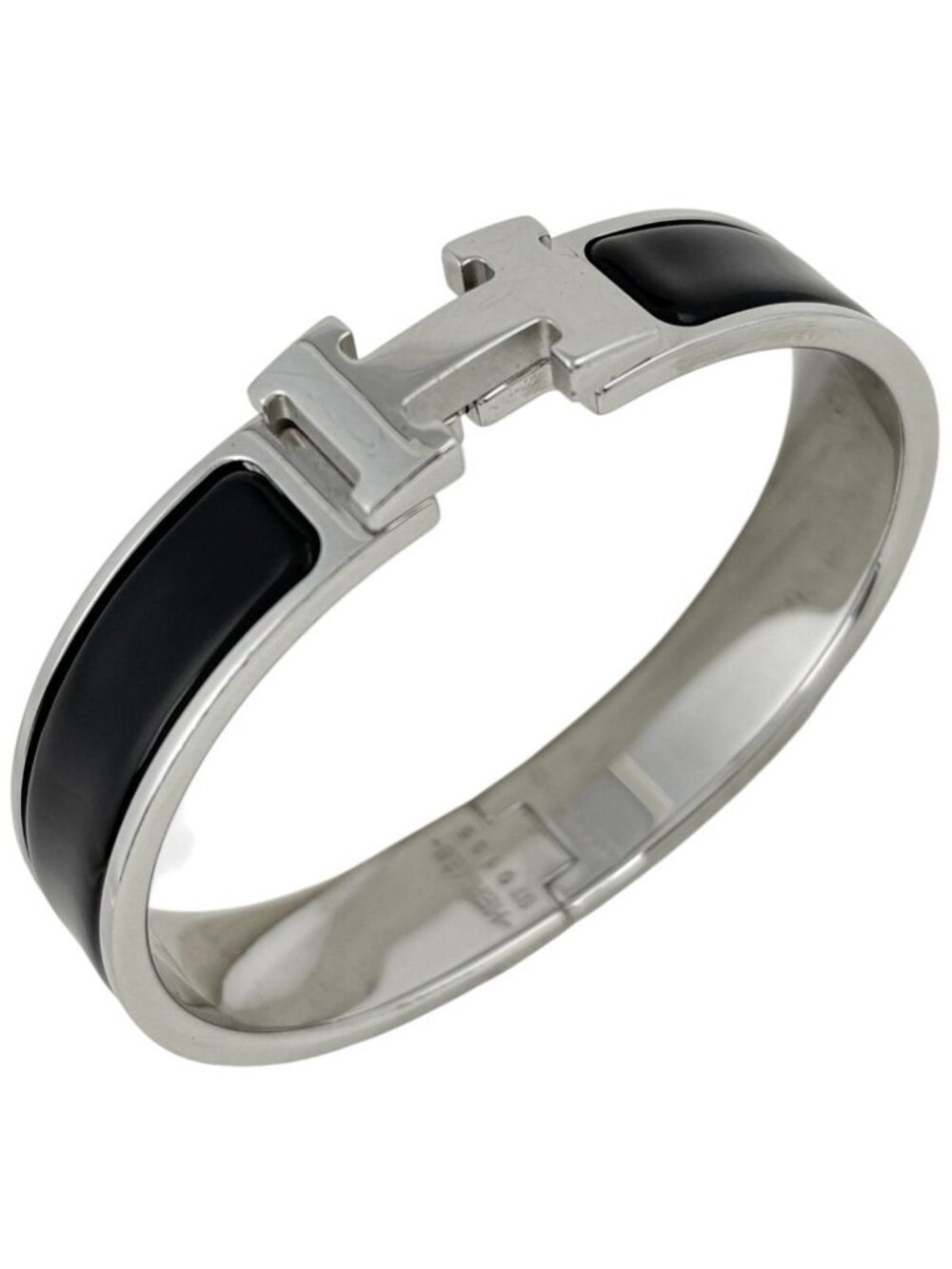 Hermes Clic Enamel Bracelet Clac Bangle Metal Silver Black